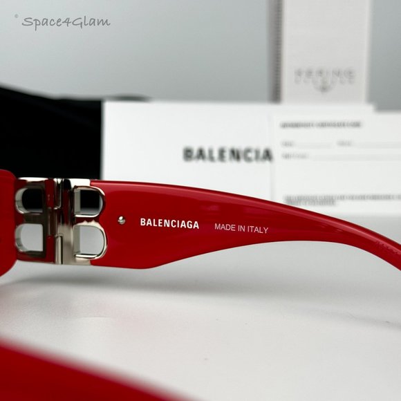 NEW Balenciaga BB0096S 015 Red Silver Logo Rectangle Unisex Sunglasses - Picture 8 of 12